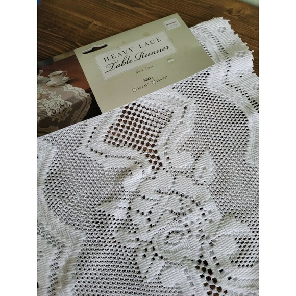 Natco Home White Rose lace Heavy Table Runner 13 x 72 NWWT - Picture 2 of 3
